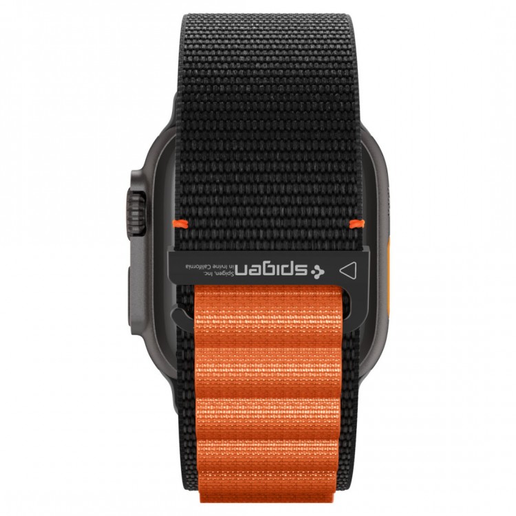 Spigen SGP WBF1 Fabric(hook) Band / λουράκι για Apple Watch series Ultra 3/2/1 49mm, Series 11/10 46mm and Series 9/8/7/6/5/4/SE 45mm, 44mm - ΜΑΥΡΟ/ΠΟΡΤΟΚΑΛΙ - AMP10145