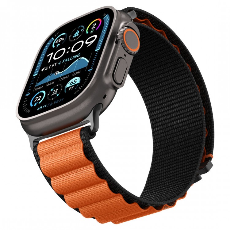 Spigen SGP WBF1 Fabric(hook) Band / λουράκι για Apple Watch series Ultra 3/2/1 49mm, Series 11/10 46mm and Series 9/8/7/6/5/4/SE 45mm, 44mm - ΜΑΥΡΟ/ΠΟΡΤΟΚΑΛΙ - AMP10145