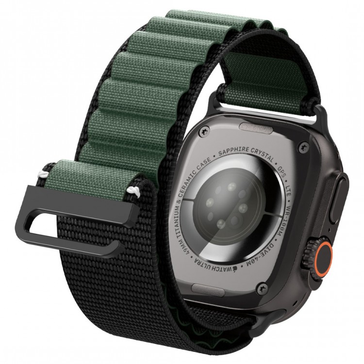 Spigen SGP WBF1 Fabric(hook) Band / λουράκι για Apple Watch series Ultra 3/2/1 49mm, Series 11/10 46mm and Series 9/8/7/6/5/4/SE 45mm, 44mm - ΜΑΥΡΟ/ΠΡΑΣΙΝΟ - AMP10223