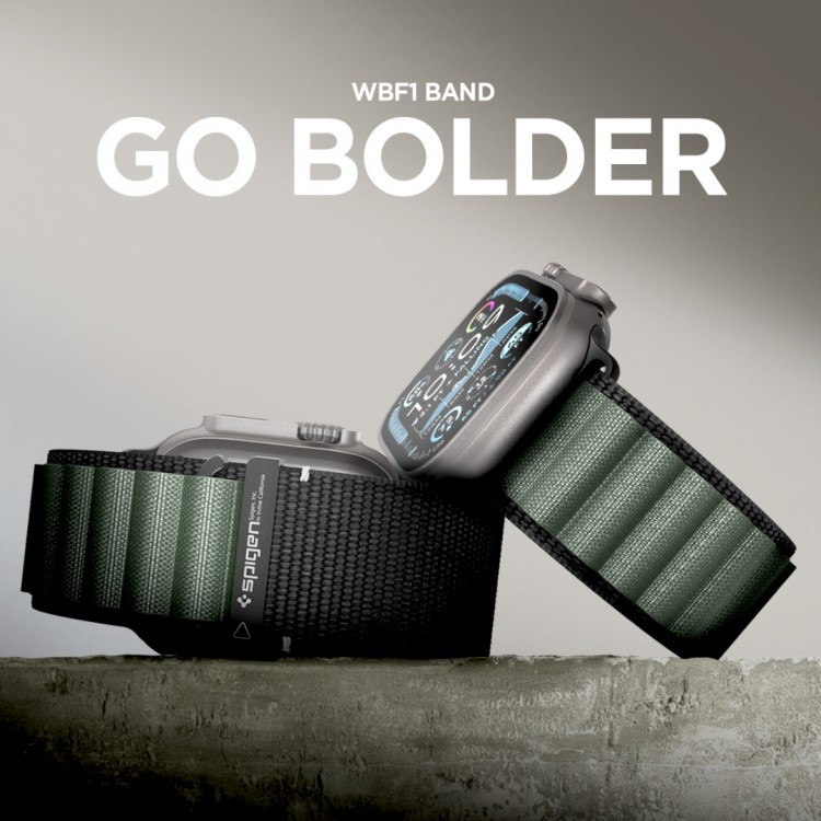 Spigen SGP WBF1 Fabric(hook) Band / λουράκι για Apple Watch series Ultra 3/2/1 49mm, Series 11/10 46mm and Series 9/8/7/6/5/4/SE 45mm, 44mm - ΜΑΥΡΟ/ΠΡΑΣΙΝΟ - AMP10223