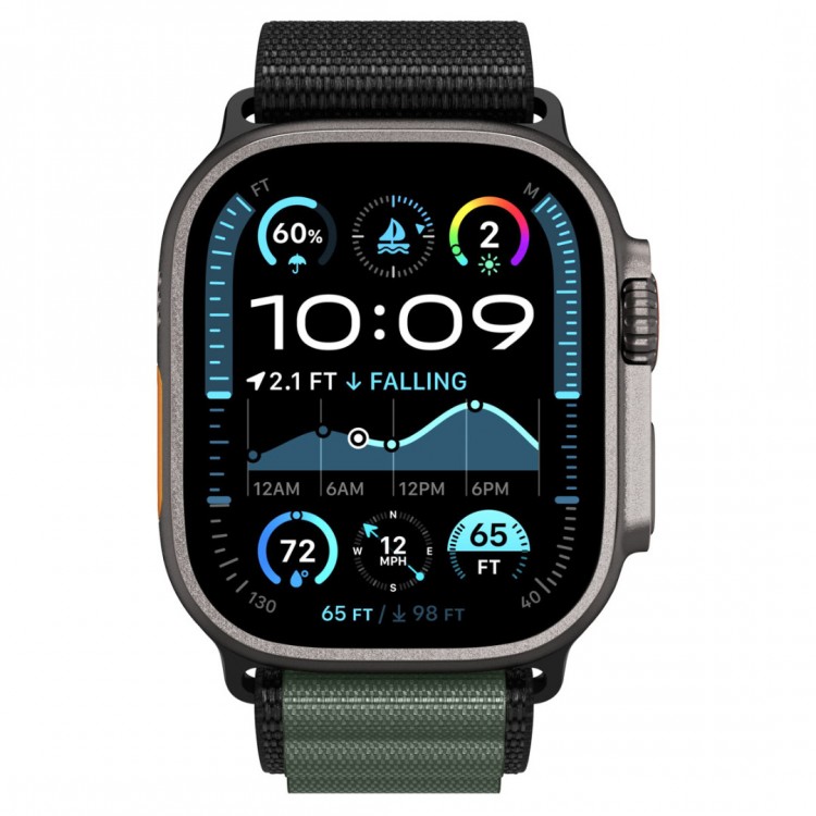 Spigen SGP WBF1 Fabric(hook) Band / λουράκι για Apple Watch series Ultra 3/2/1 49mm, Series 11/10 46mm and Series 9/8/7/6/5/4/SE 45mm, 44mm - ΜΑΥΡΟ/ΠΡΑΣΙΝΟ - AMP10223