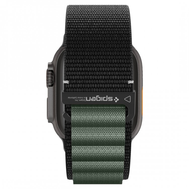 Spigen SGP WBF1 Fabric(hook) Band / λουράκι για Apple Watch series Ultra 3/2/1 49mm, Series 11/10 46mm and Series 9/8/7/6/5/4/SE 45mm, 44mm - ΜΑΥΡΟ/ΠΡΑΣΙΝΟ - AMP10223
