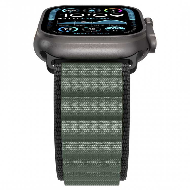 Spigen SGP WBF1 Fabric(hook) Band / λουράκι για Apple Watch series Ultra 3/2/1 49mm, Series 11/10 46mm and Series 9/8/7/6/5/4/SE 45mm, 44mm - ΜΑΥΡΟ/ΠΡΑΣΙΝΟ - AMP10223