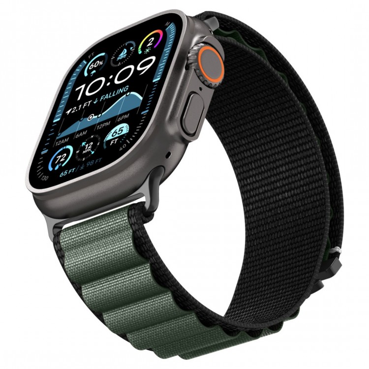 Spigen SGP WBF1 Fabric(hook) Band / λουράκι για Apple Watch series Ultra 3/2/1 49mm, Series 11/10 46mm and Series 9/8/7/6/5/4/SE 45mm, 44mm - ΜΑΥΡΟ/ΠΡΑΣΙΝΟ - AMP10223