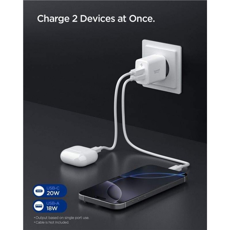 Spigen SGP Φορτιστής οικιακός Essential EE202EU 1XUSB-C,1XUSB-A, 20W - ΛΕΥΚΟ - ACH08704