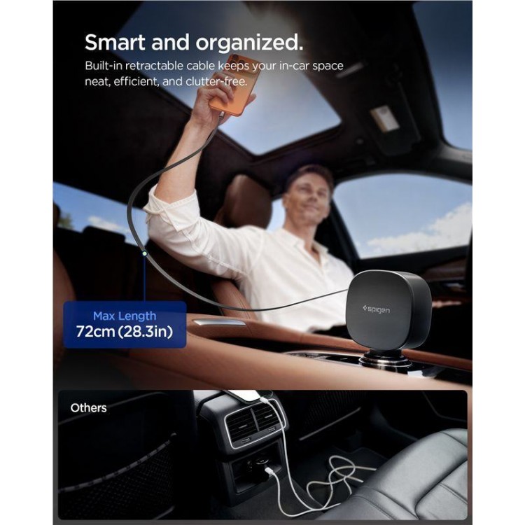 Spigen SGP Essential EV603BT 60W USB-A Ταχυφορτιστής αυτοκινήτου με ανασυρόμενο USB-C καλώδιο 0.7μ. & USB-C θύρα - ΜΑΥΡΟ - ACP10515