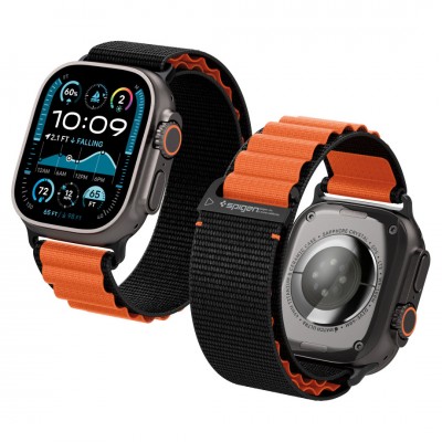 Spigen SGP WBF1 Fabric(hook) Band / λουράκι για Apple Watch series Ultra 3/2/1 49mm, Series 11/10 46mm and Series 9/8/7/6/5/4/SE 45mm, 44mm - ΜΑΥΡΟ/ΠΟΡΤΟΚΑΛΙ - AMP10145