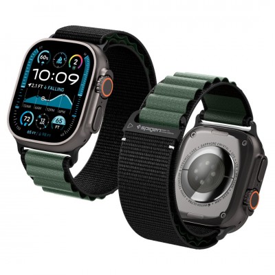Spigen SGP WBF1 Fabric(hook) Band / λουράκι για Apple Watch series Ultra 3/2/1 49mm, Series 11/10 46mm and Series 9/8/7/6/5/4/SE 45mm, 44mm - ΜΑΥΡΟ/ΠΡΑΣΙΝΟ - AMP10223