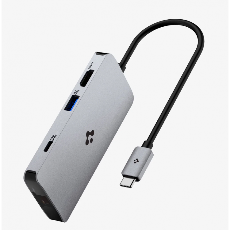 Spigen SGP Aluminum 8-in-1 USB-C Multiport Hub Adapter 100W, PD 3.0, microSD/SD Card, 5Gbps Data, 4K 60Hz HDMI ,Ethernet, USB-C, 3XUSB-A Ports for Apple MacBook Pro/Air M1 M2 - ΑΣΗΜΙ - ACA06141