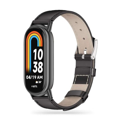 Tech Protect SMOOTH LEATHERFIT PRO λουράκι για XIAOMI MI BAND 8 / 8 NFC smartwatch - ΜΑΥΡΟ