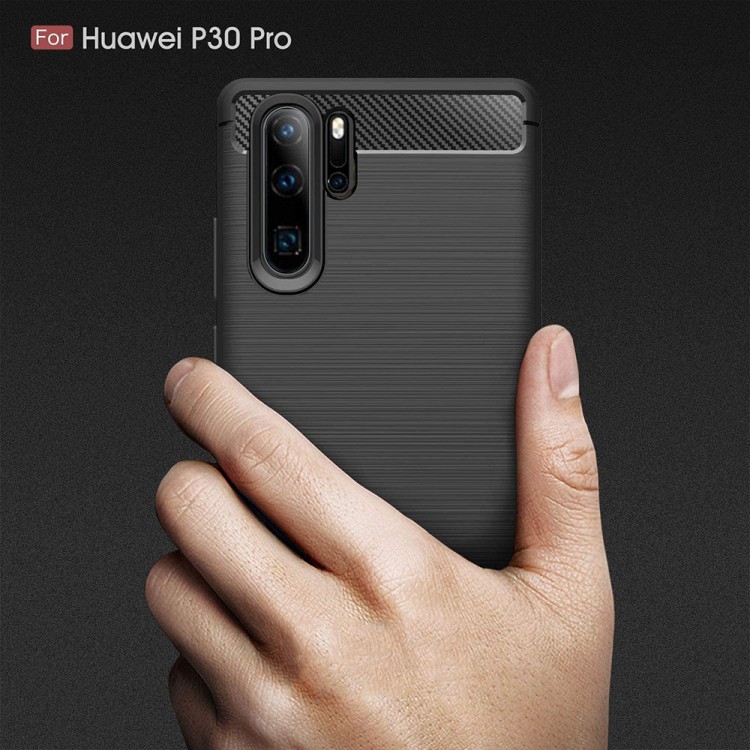 Θήκη TECH PROTECT CARBON Silicone για Huawei P30 Pro / P30 Pro New Edition - ΜΑΥΡΟ