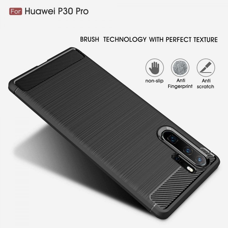 Θήκη TECH PROTECT CARBON Silicone για Huawei P30 Pro / P30 Pro New Edition - ΜΑΥΡΟ