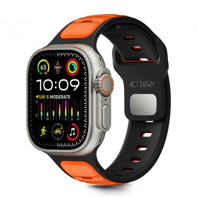 TECH PROTECT Λουράκι ICONBAND LINE για APPLE WATCH 8 / 9 / 10 / 11 / SE / ULTRA (44 / 45 / 46 / 49 MM) - ΜΑΥΡΟ/ΠΟΡΤΟΚΑΛΙ