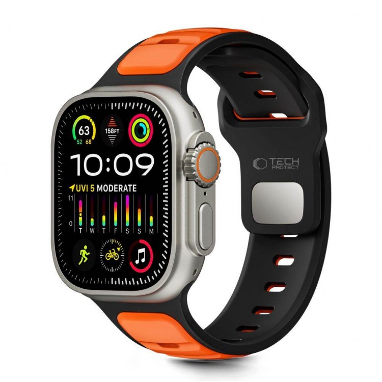 TECH PROTECT Λουράκι ICONBAND LINE για APPLE WATCH 8 / 9 / 10 / 11 / SE / ULTRA (44 / 45 / 46 / 49 MM) - ΜΑΥΡΟ/ΠΟΡΤΟΚΑΛΙ