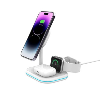 TECH-PROTECT QI15W-A27 3σε1 MAGNETIC MAGSAFE Ασύρματος Φορτιστής για Apple Watch Series, Aripods, iPhone - ΛΕΥΚΟ