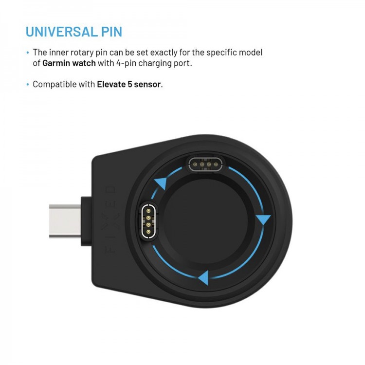Fixed - Adapter Type-C, για Garmin Fenix 5/6/7/7X/8/Epix/Venu 2/3/3S/Vívoactive 3/4/5 - Μαύρο - FIXDW-GA-BK