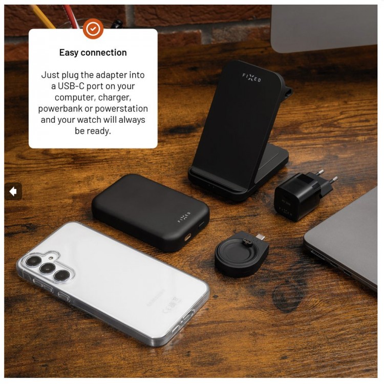Fixed - Adapter Type-C, για Garmin Fenix 5/6/7/7X/8/Epix/Venu 2/3/3S/Vívoactive 3/4/5 - Μαύρο - FIXDW-GA-BK