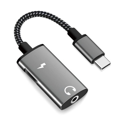 TECH PROTECT Techsuit 2σε1 Μετατροπέας Ήχου (AC22) Type-C σε Type-C/Jack 3.5mm με Γρήγορη Φόρτιση, DAC Chip, Hi-Fi Sound - ΓΚΡΙ
