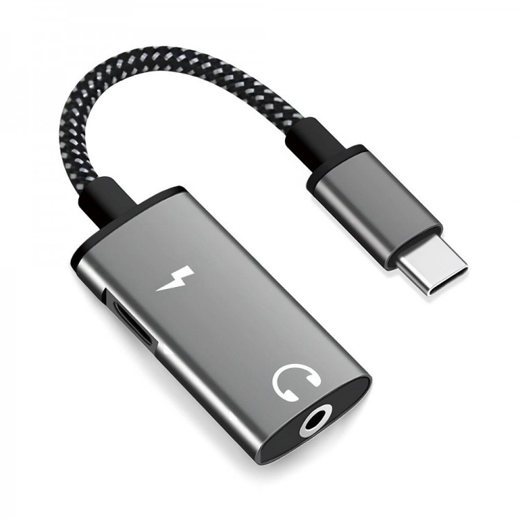 TECH PROTECT Techsuit 2σε1 Μετατροπέας Ήχου (AC22) Type-C σε Type-C/Jack 3.5mm με Γρήγορη Φόρτιση, DAC Chip, Hi-Fi Sound - ΓΚΡΙ