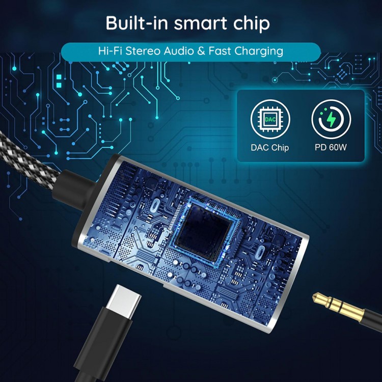 TECH PROTECT Techsuit 2σε1 Μετατροπέας Ήχου (AC22) Type-C σε Type-C/Jack 3.5mm με Γρήγορη Φόρτιση, DAC Chip, Hi-Fi Sound - ΓΚΡΙ