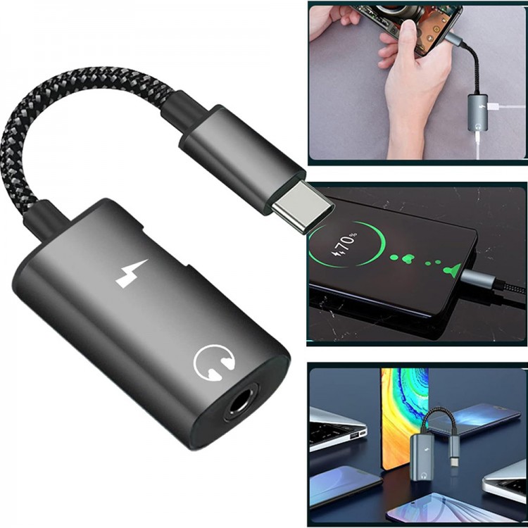 TECH PROTECT Techsuit 2σε1 Μετατροπέας Ήχου (AC22) Type-C σε Type-C/Jack 3.5mm με Γρήγορη Φόρτιση, DAC Chip, Hi-Fi Sound - ΓΚΡΙ