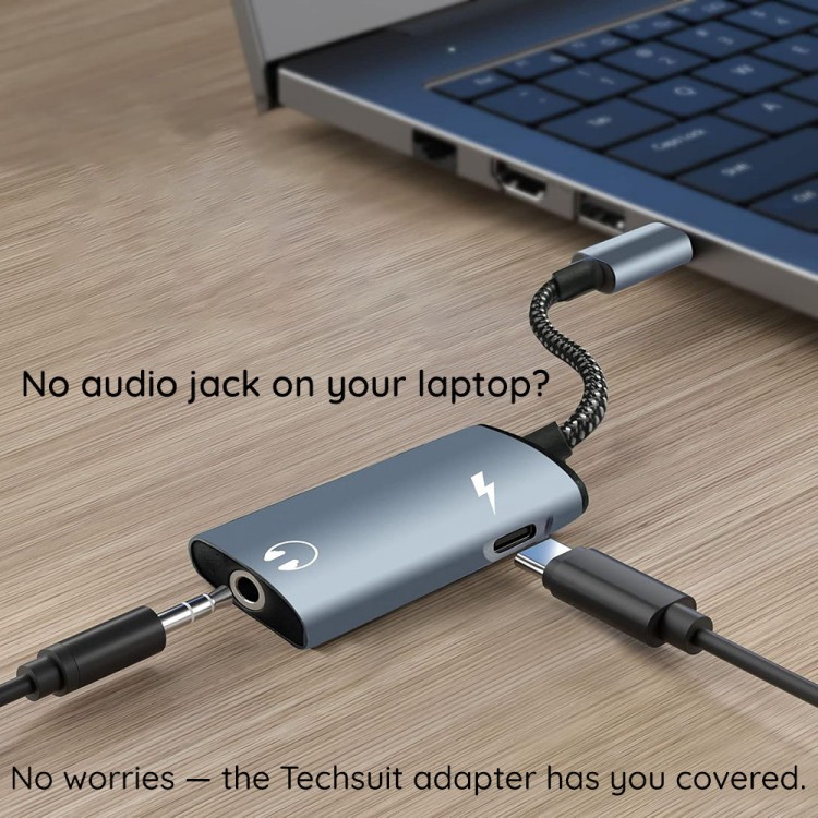 TECH PROTECT Techsuit 2σε1 Μετατροπέας Ήχου (AC22) Type-C σε Type-C/Jack 3.5mm με Γρήγορη Φόρτιση, DAC Chip, Hi-Fi Sound - ΓΚΡΙ