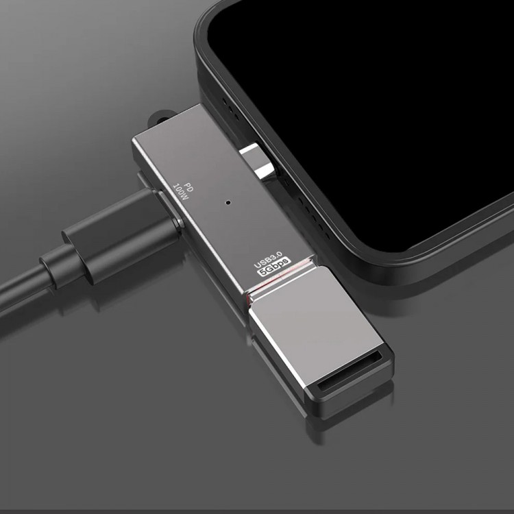 TECH PROTECT DataBlitz (A21) Μετατροπέας Type-C, USB3.0, PD100W, 5Gbps - ΓΚΡΙ