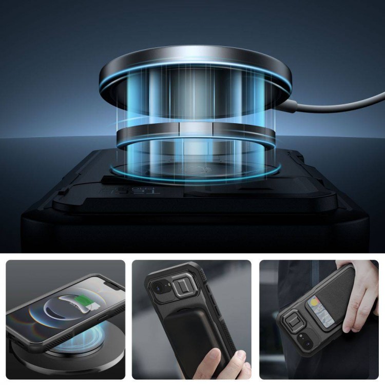 Θήκη TECH PROTECT KEVLAR MAGSAFE με Προστατευτικό οθόνης κ Βάση για Apple IPHONE 16e 6.1 2025 - ΜΑΥΡΟ