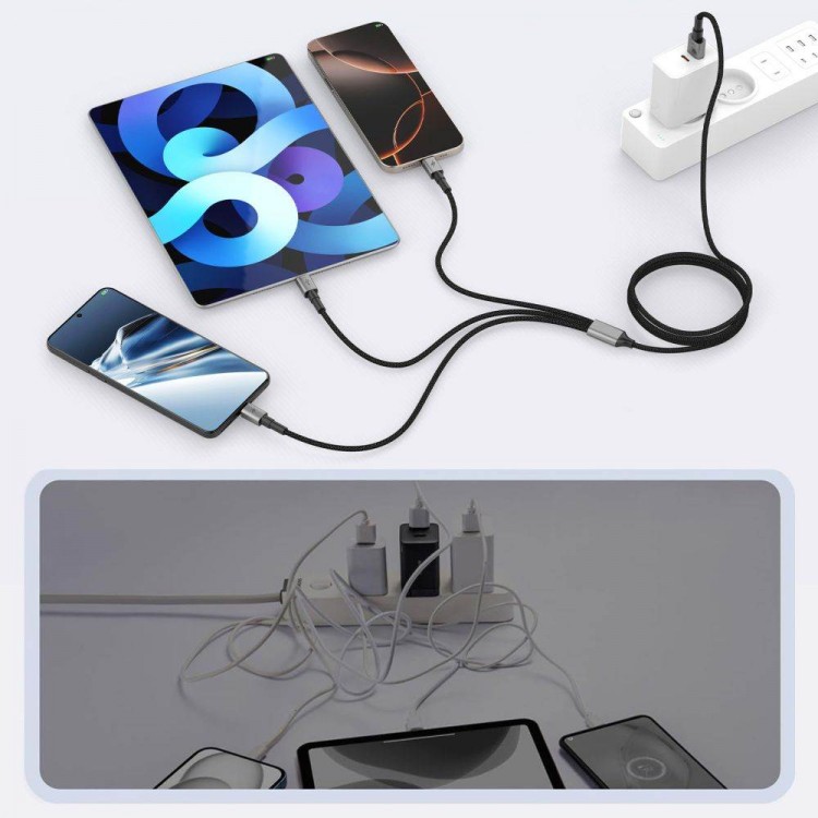 TECH PROTECT Καλώδιο ULTRABOOST DNA 3σε1 LIGHTNING & TYPE-C & MICRO-USB CABLE 3A - 1.20εκ. - IRON ΓΚΡΙ