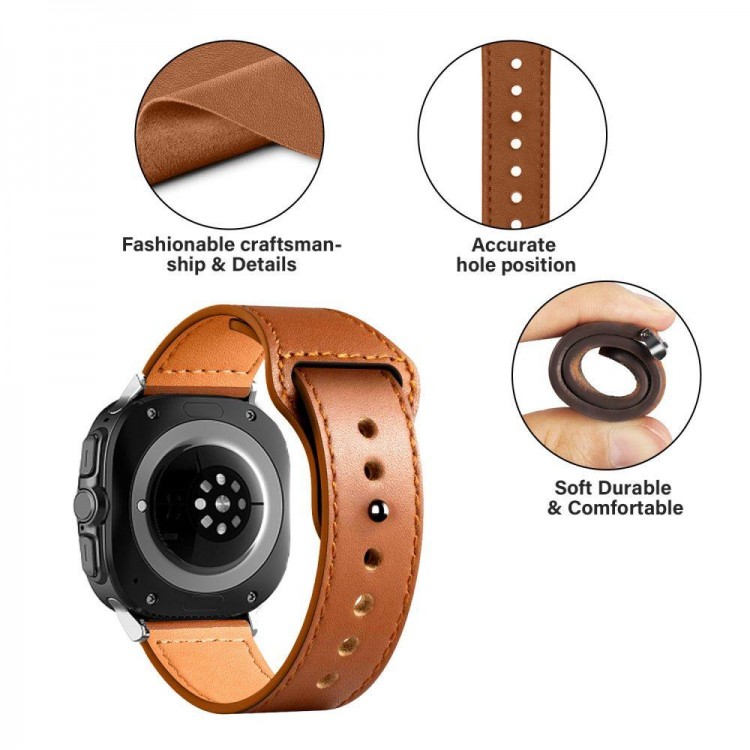 TECH-PROTECT LEATHERFIT Δερμάτινο ΛΟΥΡΑΚΙ για SAMSUNG GALAXY WATCH ULTRA (47 MM) - ΚΑΦΕ