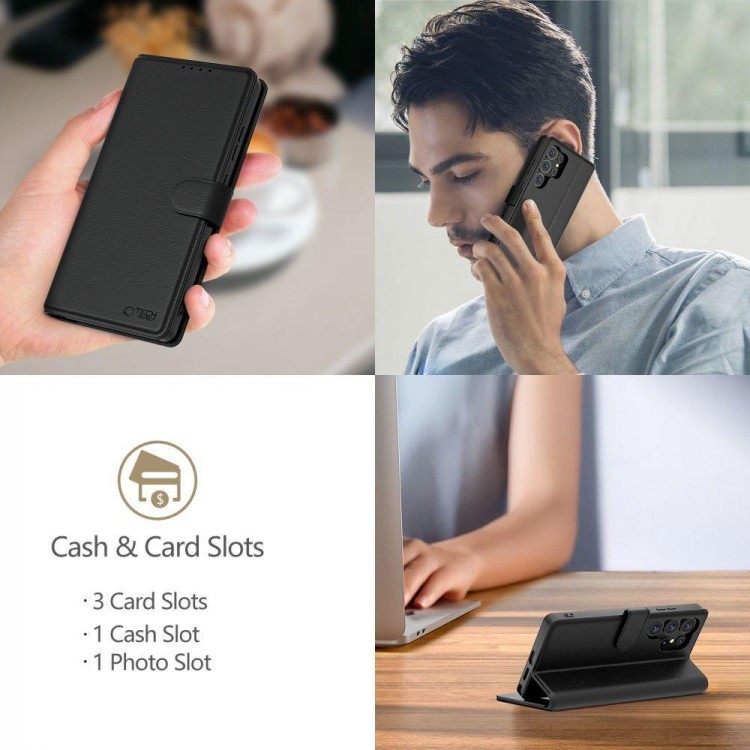 Θήκη TECH PROTECT Δερμάτινο Πορτοφόλι FOLIO για XIAOMI REDMI NOTE 14 PRO 5G / PRO+ PLUS 5G / POCO X7 5G - ΜΑΥΡΟ