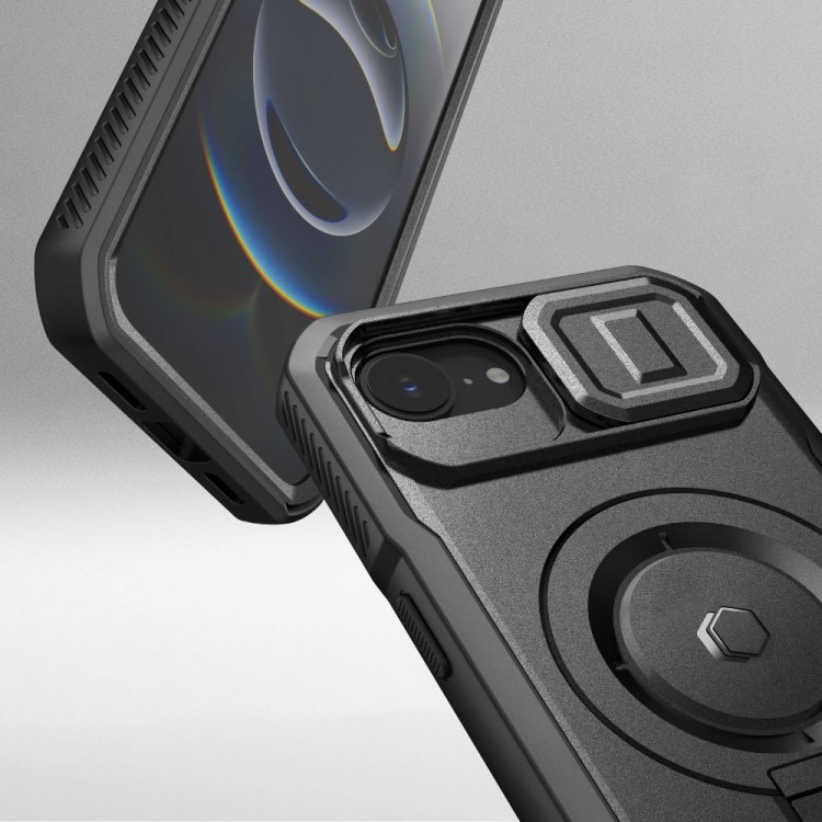 Θήκη TECH PROTECT KEVLAR MAGSAFE με Προστατευτικό οθόνης κ Βάση για Apple IPHONE 16e 6.1 2025 - ΜΑΥΡΟ