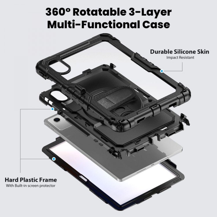 Θήκη TECH PROTECT SOLID360 με περιστρεφόμενη βάση, ιμάντα χειρός, ιμάντα ώμου για LENOVO IDEA TAB 11.0 TB-336 - ΜΑΥΡΟ