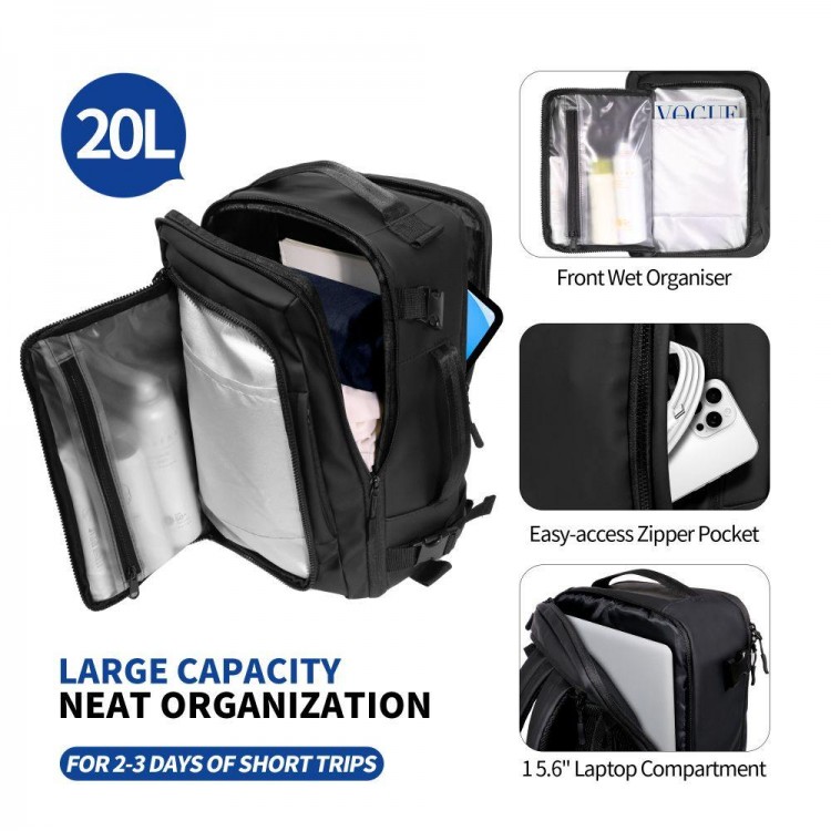 TECH PROTECT Σακιδιο Πλάτης 20L , DEFENDER S50 για RYANAIR & WIZZAIR TRAVEL, LAPTOP σε καμπίνα 40x20x25 - ΜΑΥΡΟ