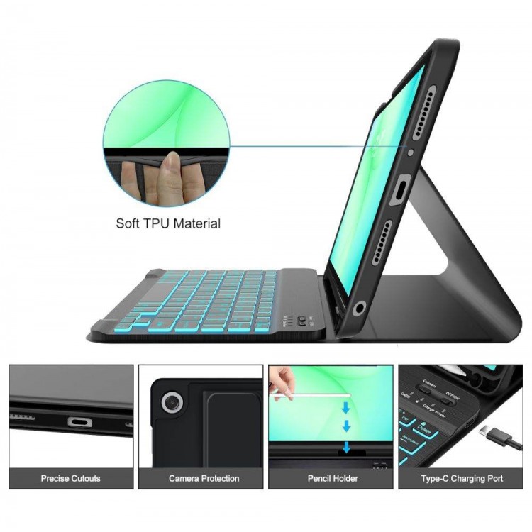 Θήκη TECH PROTECT SMARTCASE FOLIO με ασύρματο BT πληκτρολόγιο και υποδοχή PENCIL για Samsung GALAXY TAB A9+ / A11+ PLUS 11.0 (X210 / X215 / X216 / X230 / X235 / X236) - ΜΑΥΡΟ