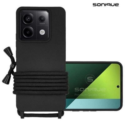 Θήκη TECH PROTECT SONIQUE CarryHang Σιλικόνης με κορδόνι λαιμού/ώμου για Xiaomi Redmi Note 13 Pro 5G, Poco X6 5G - Μαύρο
