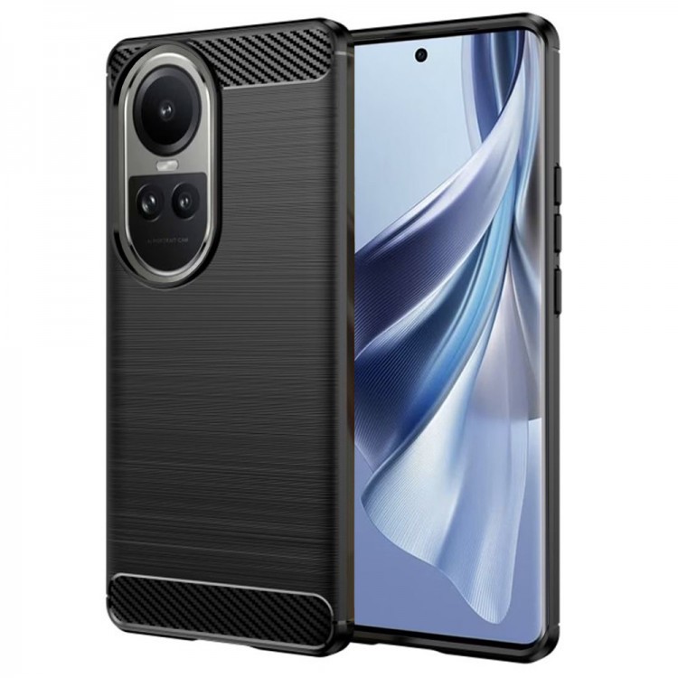 Θήκη TECH PROTECT CARBON Silicone για Oppo Reno 10 / Reno10 Pro - ΜΑΥΡΟ