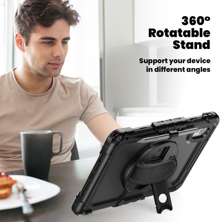 Θήκη TECH PROTECT SOLID360 με περιστρεφόμενη βάση, ιμάντα χειρός, ιμάντα ώμου για LENOVO IDEA TAB 11.0 TB-336 - ΜΑΥΡΟ