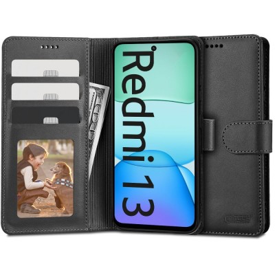 Θήκη TECH PROTECT Δερμάτινο Πορτοφόλι FOLIO για XIAOMI REDMI 13 - ΜΑΥΡΟ