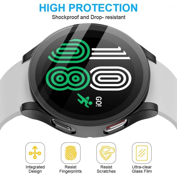 Θήκη Tech Protect DEFENSE COVER με προστασία οθόνης για SAMSUNG Galaxy Watch 4 44mm - ΜΑΥΡΟ