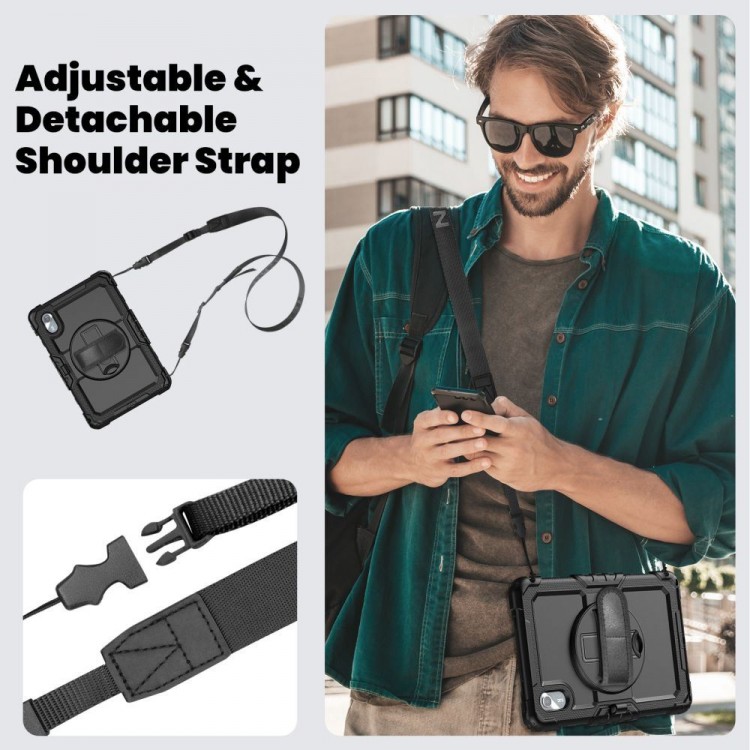 Θήκη TECH PROTECT SOLID360 με περιστρεφόμενη βάση, ιμάντα χειρός, ιμάντα ώμου για LENOVO IDEA TAB 11.0 TB-336 - ΜΑΥΡΟ