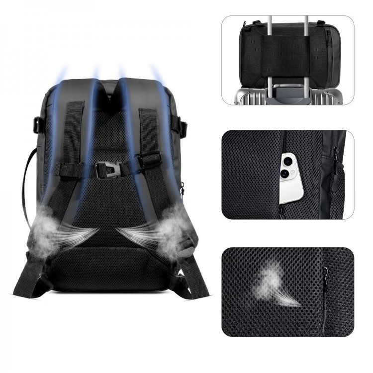TECH PROTECT Σακιδιο Πλάτης 20L , DEFENDER S50 για RYANAIR & WIZZAIR TRAVEL, LAPTOP σε καμπίνα 40x20x25 - ΜΑΥΡΟ