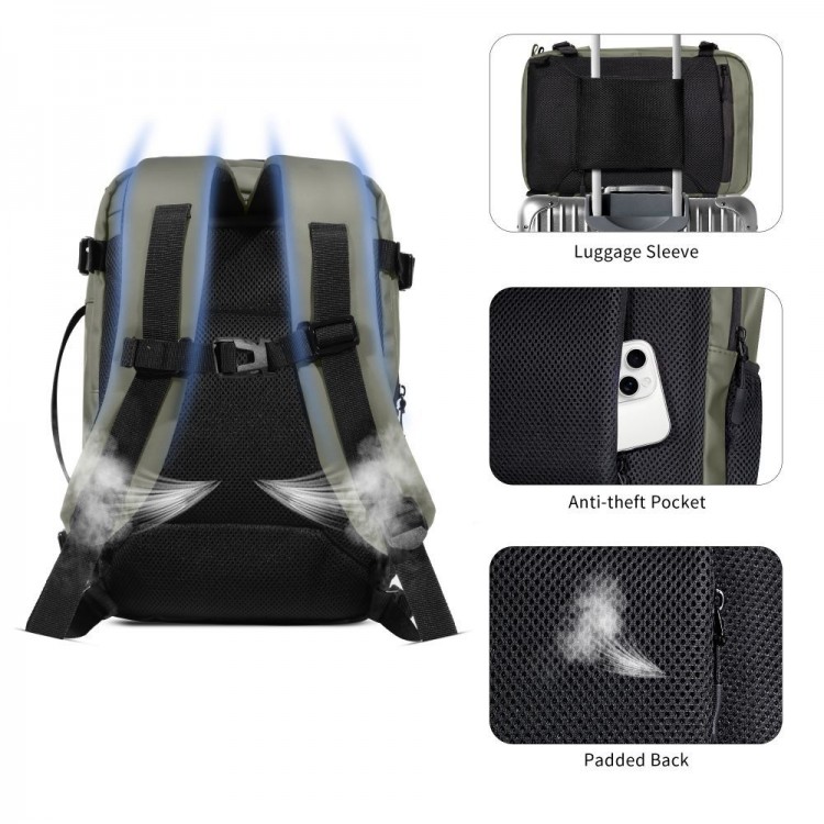 TECH PROTECT Σακιδιο Πλάτης 20L , DEFENDER S50 για RYANAIR & WIZZAIR TRAVEL, LAPTOP σε καμπίνα 40x20x25 - ΧΑΚΙ ΠΡΑΣΙΝΟ