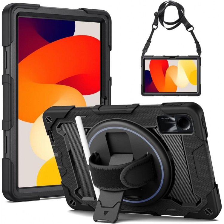 Θήκη TECH PROTECT SOLID360 με Περιμετρική Προστασία Οθόνης, Χειρολαβή, Βάση στήριξης & ιμάντα ώμου μεταφοράς για XIAOMI REDMI PAD SE 11.0 2023 - ΜΑΥΡΟ