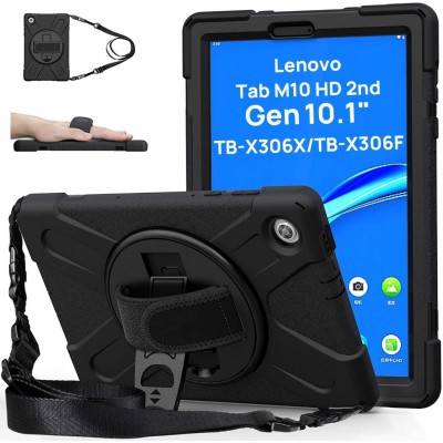Θήκη TECH PROTECT SOLID360 HANDSTRAP, Rotating STAND για LENOVO TAB M10 10.1 2ND GEN TB-X306/TB-X306F - ΜΑΥΡΟ
