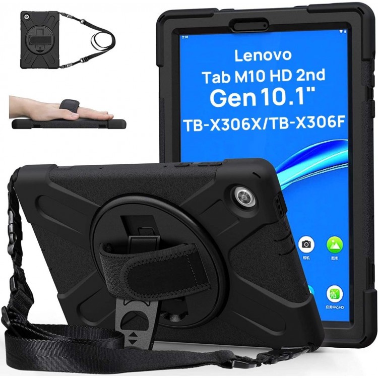 Θήκη TECH PROTECT SOLID360 HANDSTRAP, Rotating STAND για LENOVO TAB M10 10.1 2ND GEN TB-X306/TB-X306F - ΜΑΥΡΟ