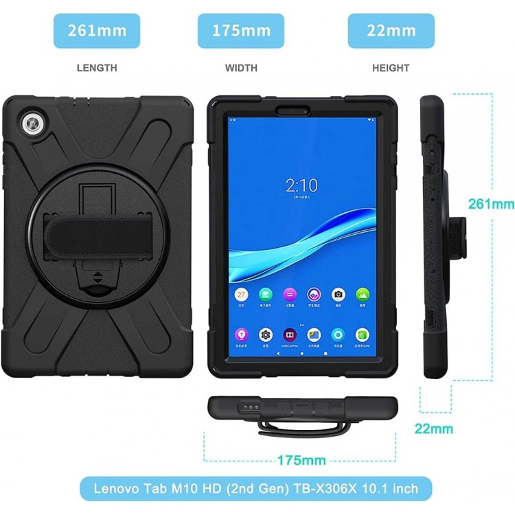 Θήκη TECH PROTECT SOLID360 HANDSTRAP, Rotating STAND για LENOVO TAB M10 10.1 2ND GEN TB-X306/TB-X306F - ΜΑΥΡΟ