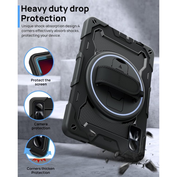 Θήκη TECH PROTECT SOLID360 με Περιμετρική Προστασία Οθόνης, Χειρολαβή, Βάση στήριξης & ιμάντα ώμου μεταφοράς για XIAOMI REDMI PAD SE 11.0 2023 - ΜΑΥΡΟ