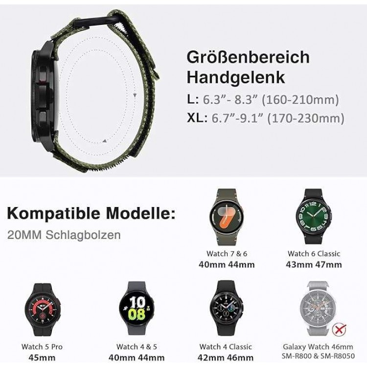 TECH PROTECT Λουράκι Υφασμάτινο SCOUT PRO για SAMSUNG GALAXY WATCH 7/6/5 40mm 44mm /6/4 Classic /5 Pro /3 Classic 41mm /Active 2 - 20 mm - ΠΡΑΣΙΝΟ ΧΑΚΙ