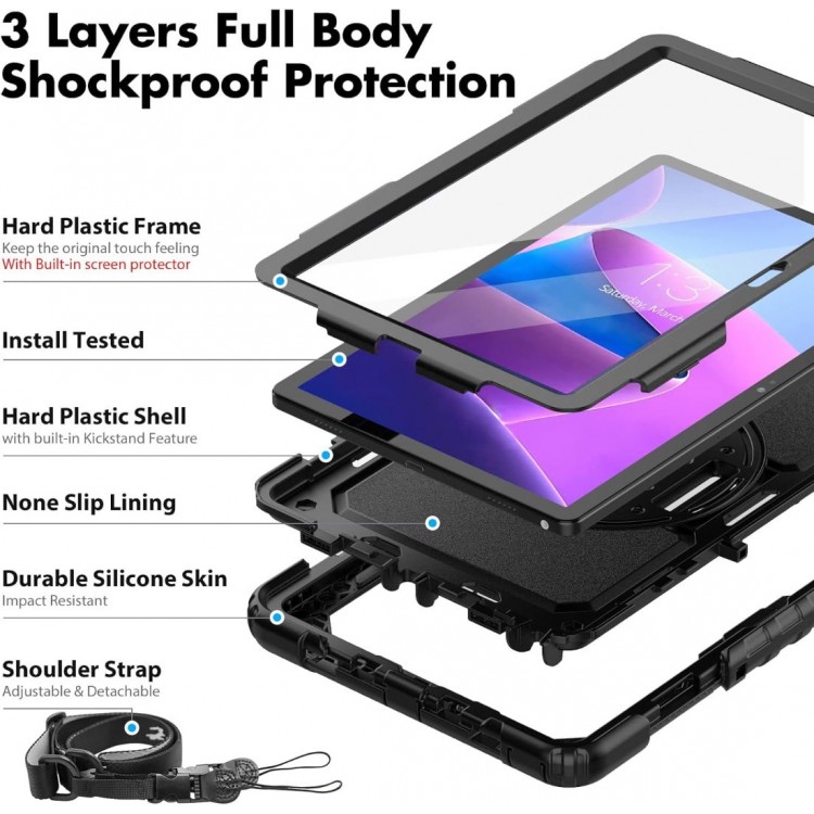 Θήκη TECH PROTECT SOLID360 HANDSTRAP, STAND για LENOVO TAB M10 PLUS 10.6 3RD GEN (TB-125F/128F) - ΜΑΥΡΟ